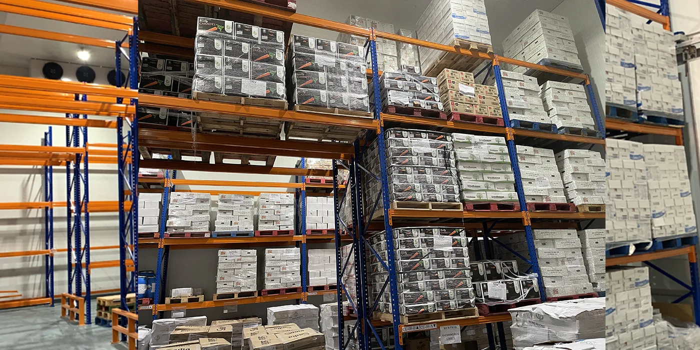 Palletised stock inside Frostbyte’s cold-storage racks